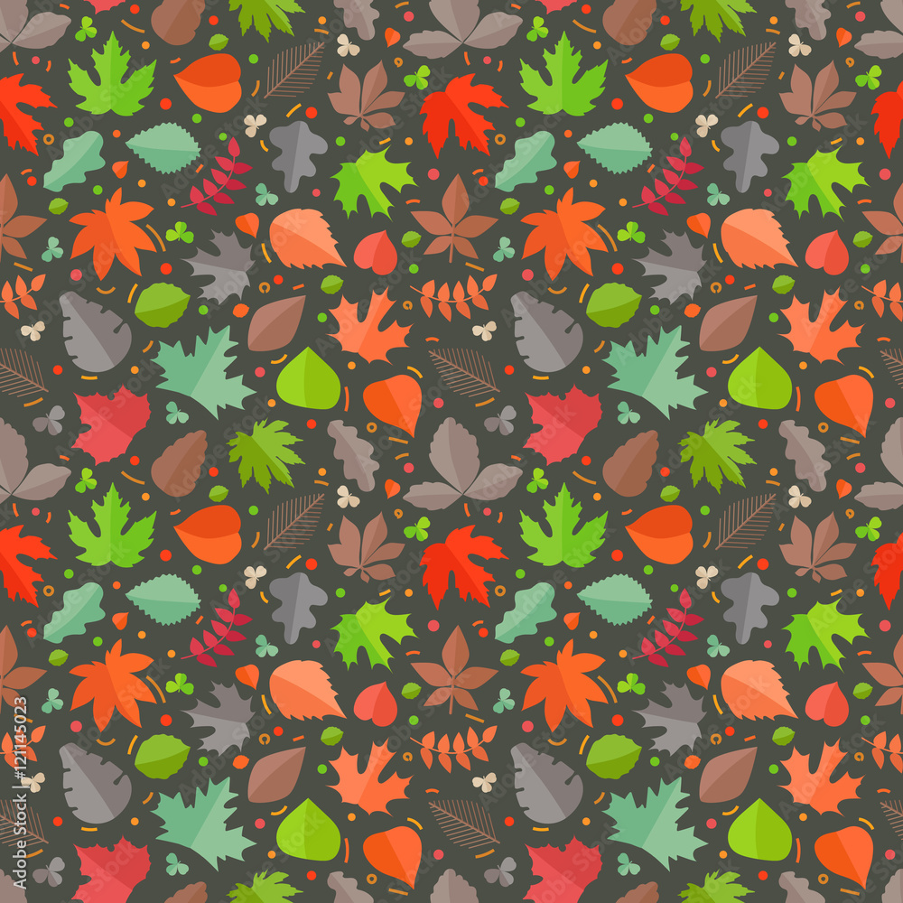 Poster autumn seamless vector pattern. fall leaves collection