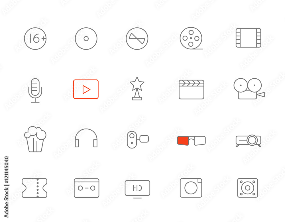 Aufkleber Different lineart media icons set. Vector design elements