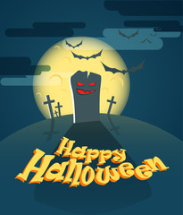 Dark cemetery in a full moon. Happy Halloween illustration
