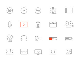 Different lineart media icons set. Vector design elements
