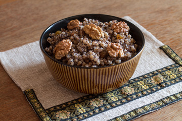 Kutia is a sweet grain pudding, traditionally served in Ukraine, Belarus and some parts of Poland. Kutia is often the first dish in the traditional twelve-dish Christmas Eve.