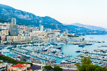 Cityscape of La Condamine and Port Hercule, Monaco-Ville, The Kingdom of Monaco. Cote d'Azur