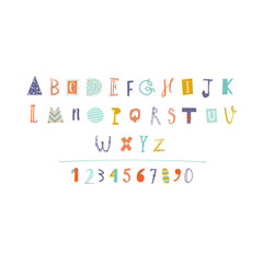 Hand Drawn paper cut out alphabet in vector.