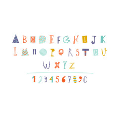 Hand Drawn paper cut out alphabet in vector.