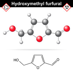 Hydroxymethylfurfural chemical structure and model