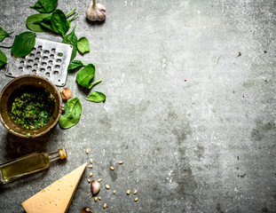 Fototapeta na wymiar Different ingredients for Italian pesto.