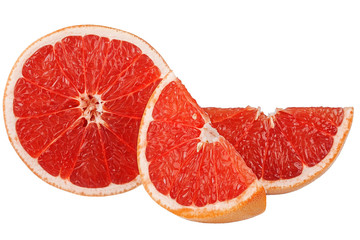 grapefruit and two slices on a white background