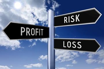 Obraz premium Signpost with three arrows - investing risk