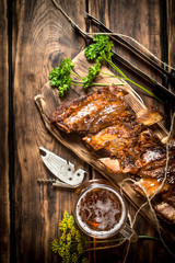 Barbecue ribs with a cold beer.
