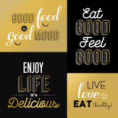 Retro style food quotes set in gold color