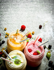 Berry smoothie made from raspberries, currants and gooseberries.