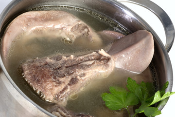 cooked pork tongue in broth