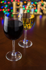 Glasses of red and white wine.