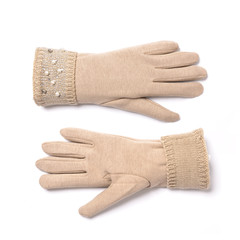 women's beige gloves isolated on white