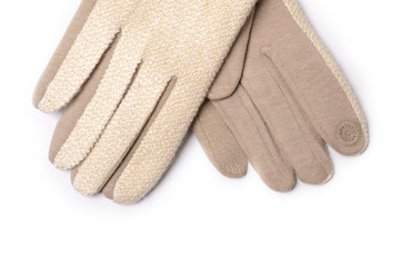 women's beige gloves isolated on white
