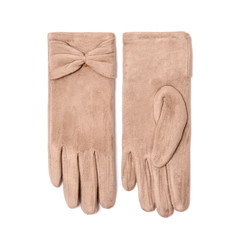 women's beige gloves isolated on white