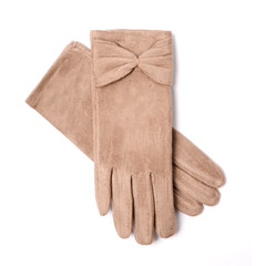women's beige gloves isolated on white