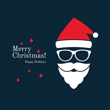 Christmas and New Year. Vector greeting card with santa claus