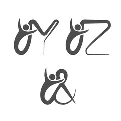Vector font alphabet with symbol of human - simple letters - Y, Z, the sign & - ampersand