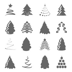Obraz premium Vector set of Christmas trees on the white background, gray silhouette