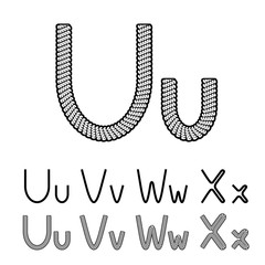 Obraz premium Vector twine font alphabet - simple rope letters - U, u, V, v, W, w, X, x