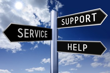 Fototapeta premium Signpost with three arrows - support, service, help