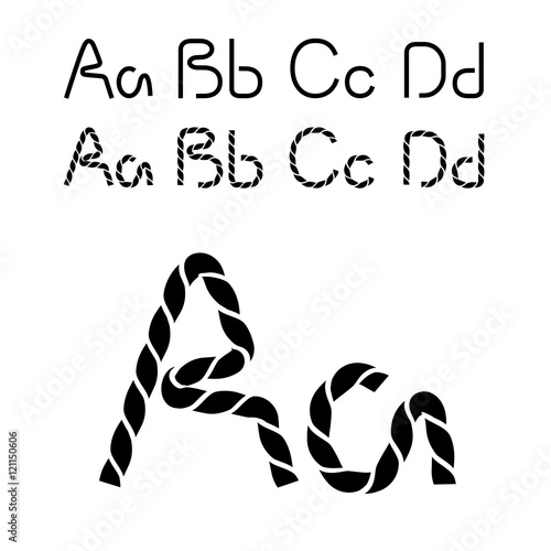 "Vector twine font alphabet simple rope letters A, a, B, b, C, c, D