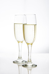 Champagne glass cups on white background

