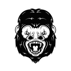 Angry gorilla head vector illustration. Isolated on white background