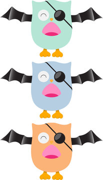Funny Cartoon Bat set vector illustration on white background