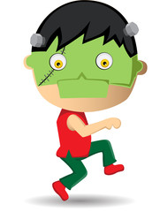 A child kid walk with frankenstein mask cartoon vector illustration