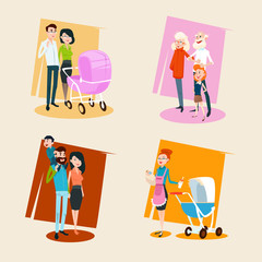 Family Set Parents With Small Children Grandparents