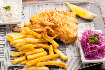 fish and chips with sauce french fries