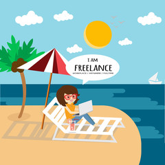 I'm freelance, l could work anywhere and slow life.Vector illustration business cartoon concept