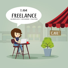I'm freelance, l could work anywhere and slowlife.Vector illustration business cartoon concept
