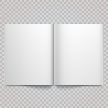 Open Magazine Double-page Spread With Blank Pages. Isolated White Paper Vector White Blank Magazine Spread On White Background. Book Spread With Blank White Pages