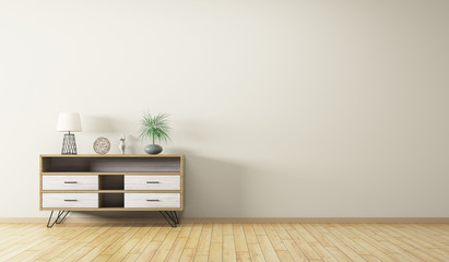 Interior with wooden cabinet 3d rendering - obrazy, fototapety, plakaty