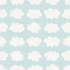 Dekokissen Seamless pattern with hand painted clouds on blue background. © xuliadore