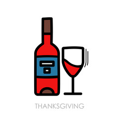 Bottle of wine and glass icon. Thanksgiving