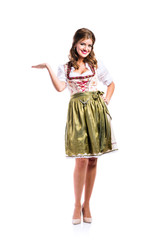 Fototapeta premium Beautiful woman in traditional bavarian dress, studio shot, isol