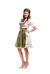 Beautiful woman in traditional bavarian dress, studio shot, isol