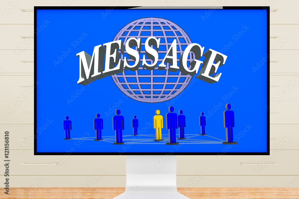 Fototapete office screen shows globe and networked with figures font message