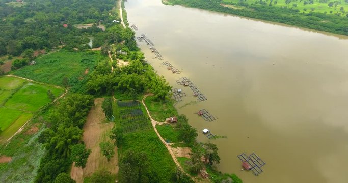Aerial view : Villager has fish farm