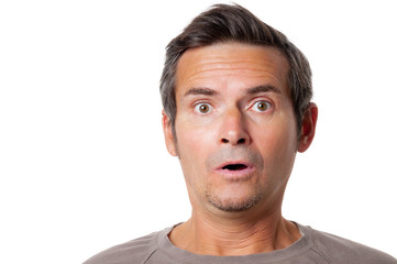 Portrait of the surprise man on white background