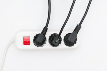 Electrical power strip on white background