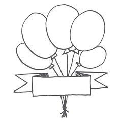 Doodle bunch of balloon and banner on white background