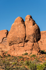 Fototapeta na wymiar Two twin rocks stuck to one another in Arches National Park