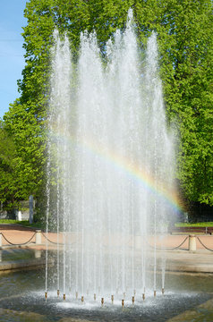 A rainbow in the fountain.