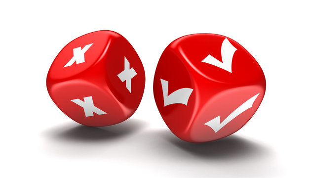 Dices with accept and decline. Image with clipping path 