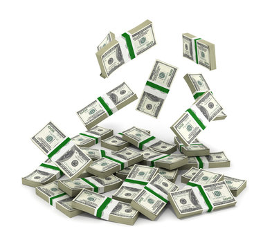 pile of money american dollar bills on white background 3d rende